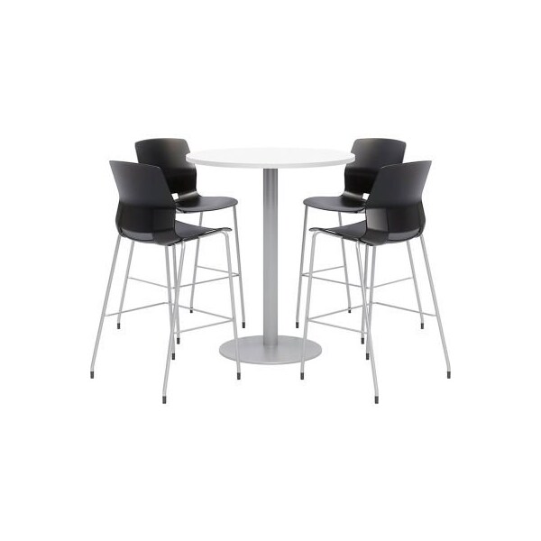Kfi KFI 42" Round Bistro Table & 4 Barstool Set, White Table With Black Stools - OLTFL42RD-B1922-SL-41-D354-4-OL2700BR-P