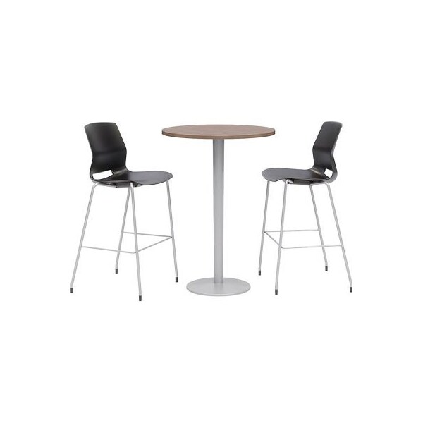 Kfi KFI 20-1/2" Round Bistro Table & 2 Barstool Set, Teak Table With Black Stools - OLTFL30RD-B1922-SL-41-7960K-2-OL2700BR-