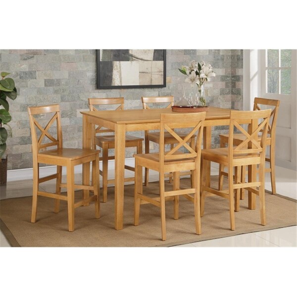 East West Furniture 7 Piece Pub Table Set- Table and 6 Kitchen Bar Stool - CAPU7H-OAK-W