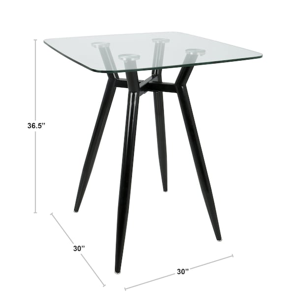 Lumisource Clara Square Counter Table with Black Metal Legs and Clear Glass Top - CT-CLR3030 BKGL
