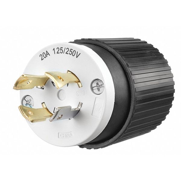 Zoro Select 20A Locking Plug 3P 4W 125/250VAC L14-20P BK/WT - 71420NP