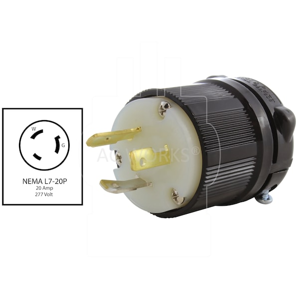 Ac Works NEMA L7-20P 20A 277V 3-Prong Locking Male Plug with UL, C-UL Approval in Black - ASL720P-BK