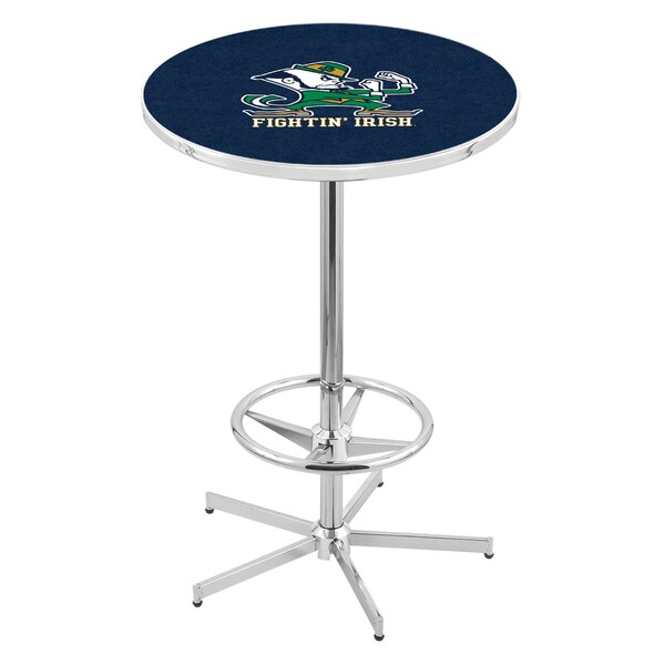 Holland Bar Stool Co 42" Chrome Notre Dame Leprechaun Pub Table, 36" dia. Top - L216C4236ND-LEP