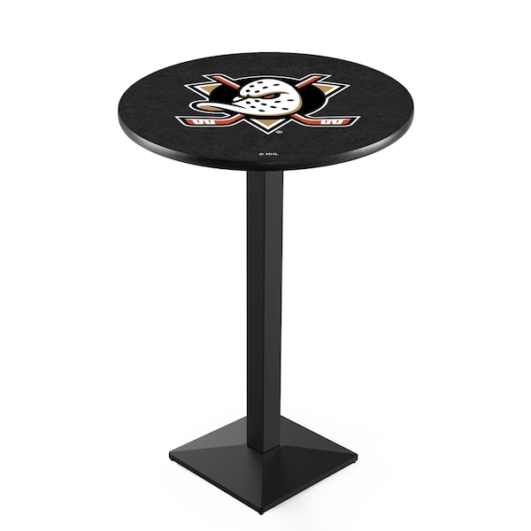 Holland Bar Stool Co 42" Blk Wrinkle Anaheim Ducks Pub Table, 36" dia. Top - L217B4236ANADKS