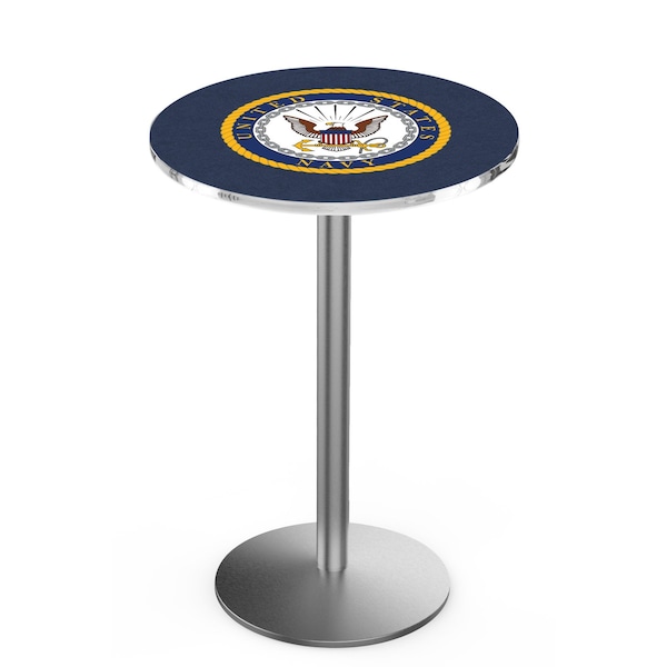 Holland Bar Stool Co 42" Stainless Steel U.S. Navy Pub Table, 36" dia. Top - L214S4236NAVY