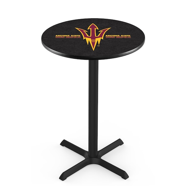 Holland Bar Stool Co 42" Blk Wrinkle Arizona State Pub Table, Pitchfork, 36" dia. Top - L211B4236ARIZST-F