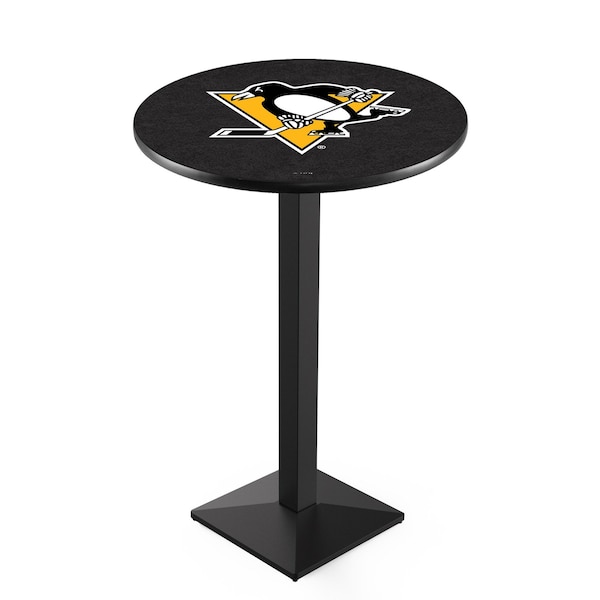 Holland Bar Stool Co 36" Blk Wrinkle Pittsburgh Penguins Pub Table, 36" dia. Top - L217B3636PITPEN
