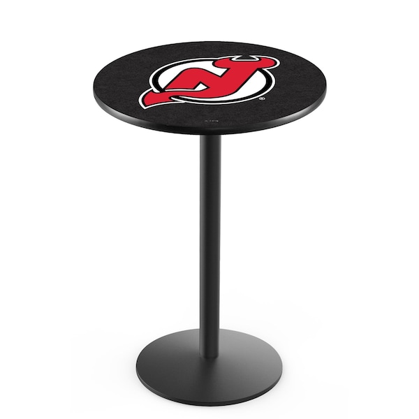 Holland Bar Stool Co 36" Blk Wrinkle New Jersey Devils Pub Table, 36" dia. Top - L214B3636NJDEVL