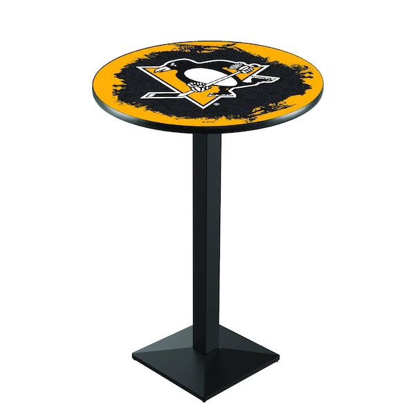 Holland Bar Stool Co 36" Blk Wrinkle Pittsburgh Penguins Pub Table - L217B3628PITPEN