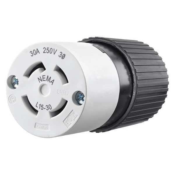 Zoro Select Locking Connector Black/White 250VAC 30A L15-30R - 71530NC