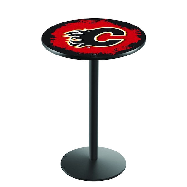 Holland Bar Stool Co 42" Blk Wrinkle Calgary Flames Pub Table - L214B4228CALFLA