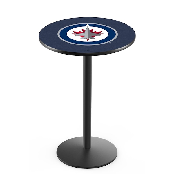 Holland Bar Stool Co 42" Blk Wrinkle Winnipeg Jets Pub Table, 36" dia. Top - L214B4236WINJET