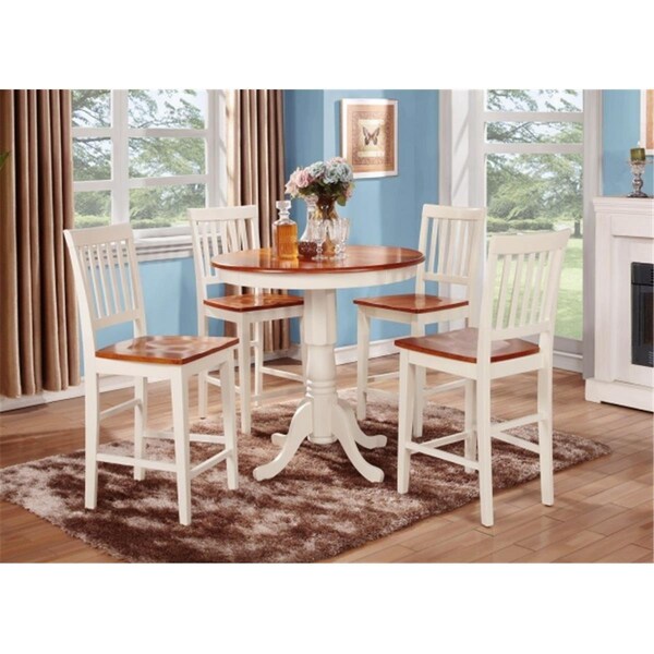 East West Furniture 5PC Set Jackson Counter Height Table in Buttermilk and Cherry Finish - JAVN5-WHI-W