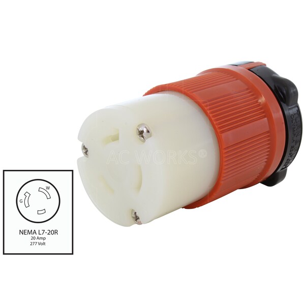Ac Works NEMA L7-20R 20A 277V 3-Prong Locking Female Connector with UL, C-UL Approval in Orange - ASL720R