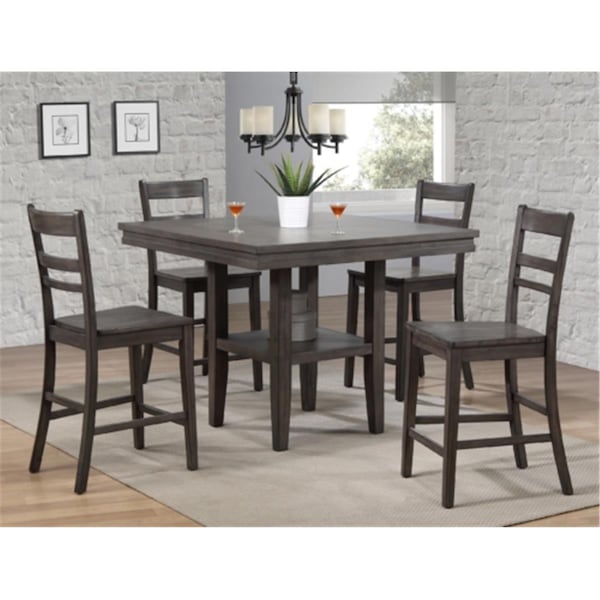 Sunset Trading Shades of Gray Square Pub Table Set with Storage Shelf 5 Piece - DLU-EL4545C-B200-5PC