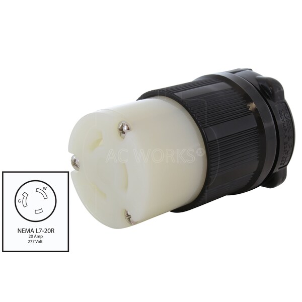 Ac Works NEMA L7-20R 20A 277V 3-Prong Locking Female Connector with UL, C-UL Approval in Black - ASL720R-BK