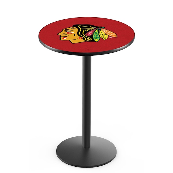 Holland Bar Stool Co 36" Blk Wrinkle Chicago Blackhawks Pub Table, 36" dia. Top - L214B3636CHIHWK-R