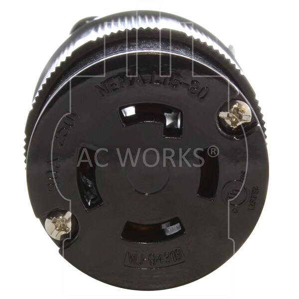 Ac Works NEMA L15-30R 3-Phase 30A 250V 4-Prong Locking Female Connector UL C-UL Approval in Black - ASL1530R-BK