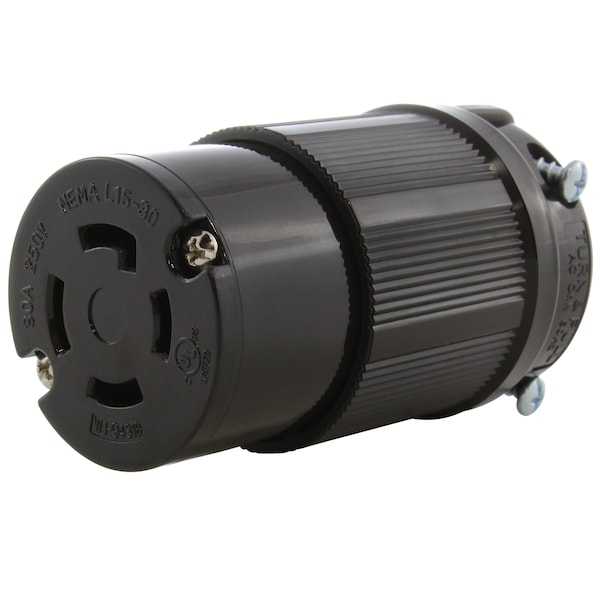 Ac Works NEMA L15-30R 3-Phase 30A 250V 4-Prong Locking Female Connector UL C-UL Approval in Black - ASL1530R-BK