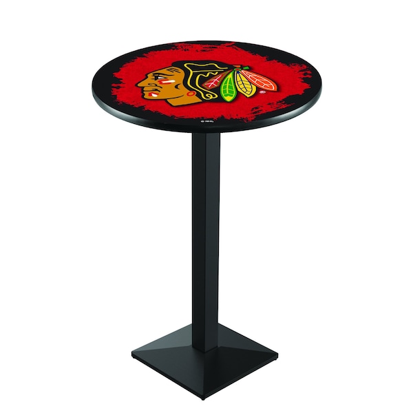 Holland Bar Stool Co 42" Blk Wrinkle Chicago Blackhawks Pub Table - L217B4228CHIHWK-R
