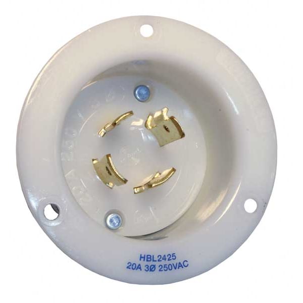 Hubbell 20A Flanged Twist-Lock Inlet 3P 4W 250VAC L15-20P WT - HBL2425