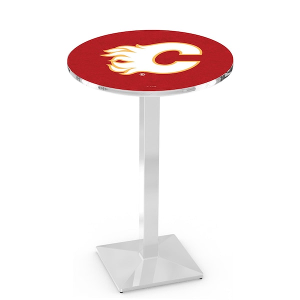 Holland Bar Stool Co 36" Chrome Calgary Flames Pub Table, 36" dia. Top - L217C3636CALFLA
