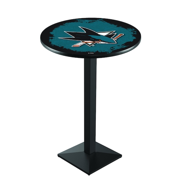 Holland Bar Stool Co 42" Blk Wrinkle San Jose Sharks Pub Table - L217B4228SJSHAR