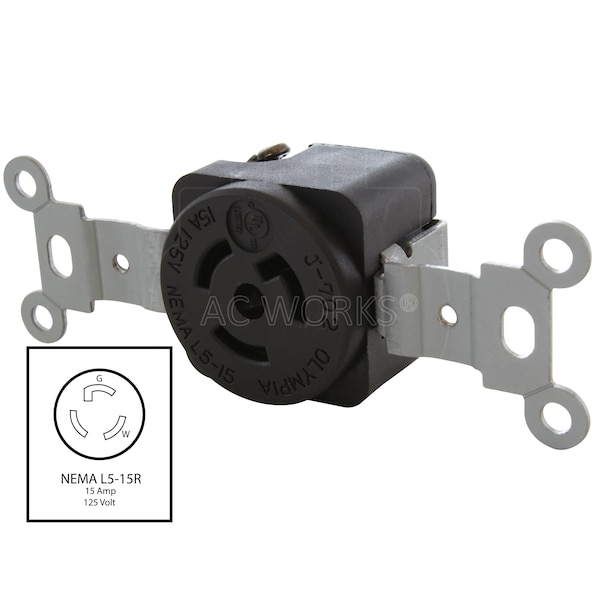 Ac Works NEMA L5-15R 15A 125V Flush Mount Locking Industrial Grade Receptacle - FML515R