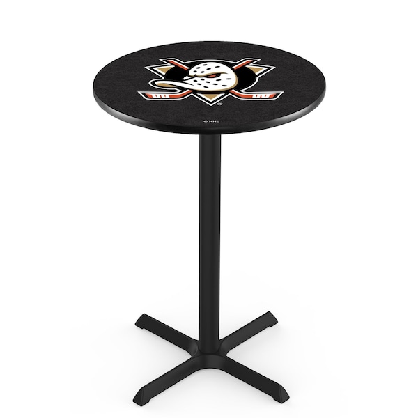 Holland Bar Stool Co 36" Blk Wrinkle Anaheim Ducks Pub Table, 36" dia. Top - L211B3636ANADKS