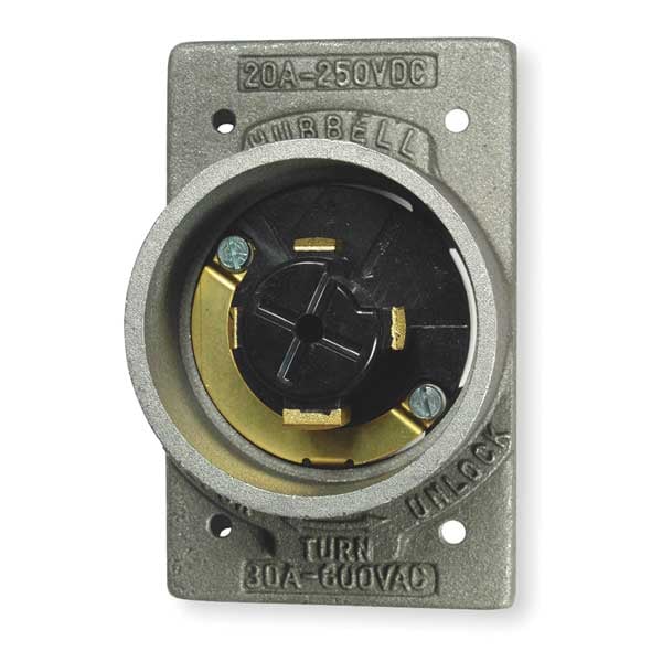 Hubbell 30/20A Flanged Locking Inlet 3P 4W 600VAC/250VDC - HBL20418