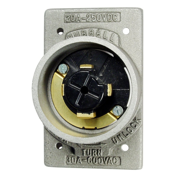 Hubbell 30/20A Flanged Locking Inlet 3P 4W 600VAC/250VDC - HBL20418