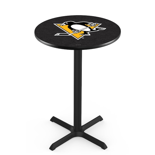 Holland Bar Stool Co 42" Blk Wrinkle Pittsburgh Penguins Pub Table, 36" dia. Top - L211B4236PITPEN