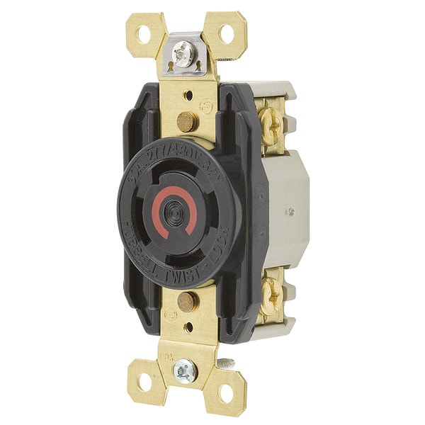 Hubbell 30A Twist-Lock Receptacle 4P 4W 277/480VAC L19-30R BK - HBL2760