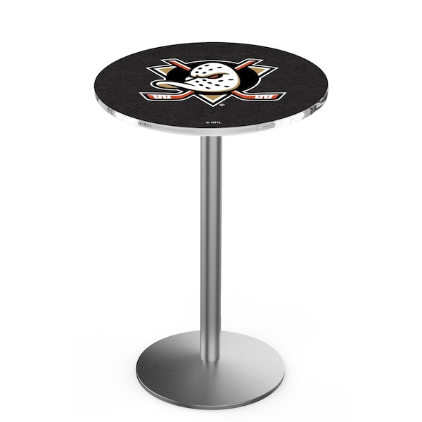 Holland Bar Stool Co 36" Stainless Steel Anaheim Ducks Pub Table, 36" dia. Top - L214S3636ANADKS
