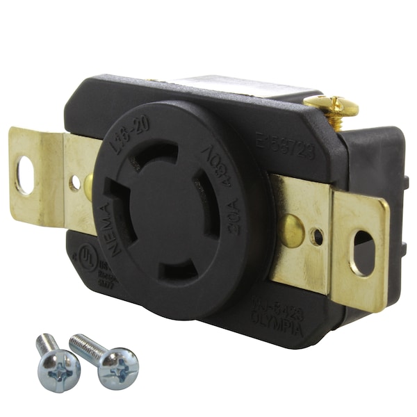 Ac Works 20A, 480V, 3-Phase NEMA L16-20R Flush Mount Locking Industrial Grade Receptacle - FML1620R