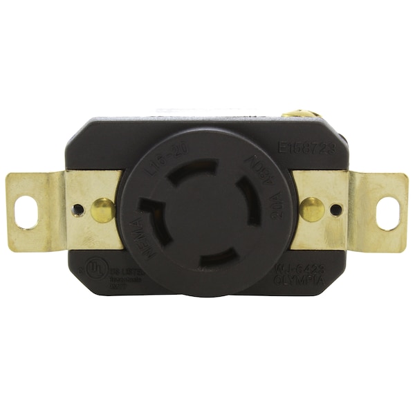 Ac Works 20A, 480V, 3-Phase NEMA L16-20R Flush Mount Locking Industrial Grade Receptacle - FML1620R