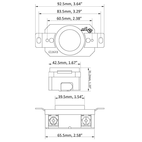 Ac Works 20A, 480V, 3-Phase NEMA L16-20R Flush Mount Locking Industrial Grade Receptacle - FML1620R