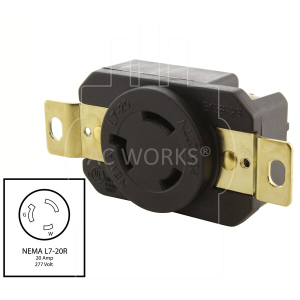 Ac Works NEMA L7-20R 20A 277V Flush Mount Locking Industrial Grade Receptacle - FML720R