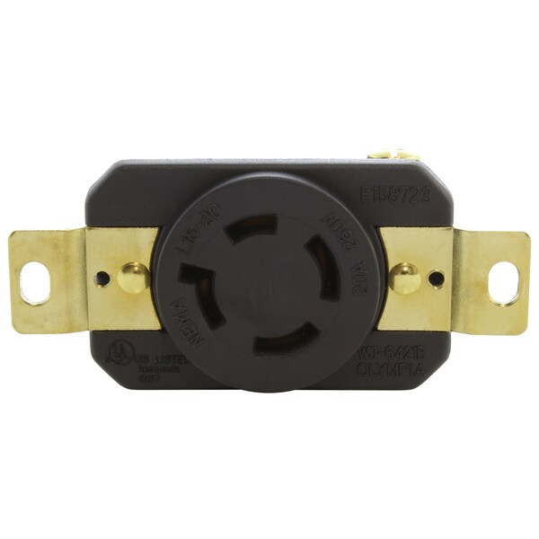 Ac Works 20A 3-Phase 250V L15-20R Flush Mount Locking Industrial Grade Receptacle UL CUL - FML1520R