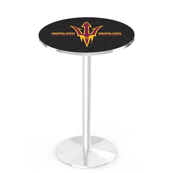 Holland Bar Stool Co 42" Chrome Arizona State Pub Table, Pitchfork, 36" dia. Top - L214C4236ARIZST-F