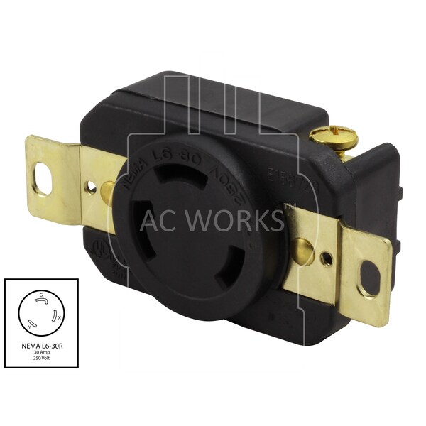 Ac Works 30A, 250V, NEMA L6-30R Flush Mounting Locking Industrial Grade Receptacle - FML630R