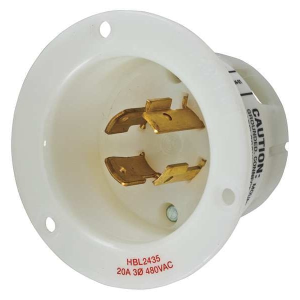Hubbell 20A Flanged Twist-Lock Inlet 3P 4W 480VAC L16-20P WT - HBL2435