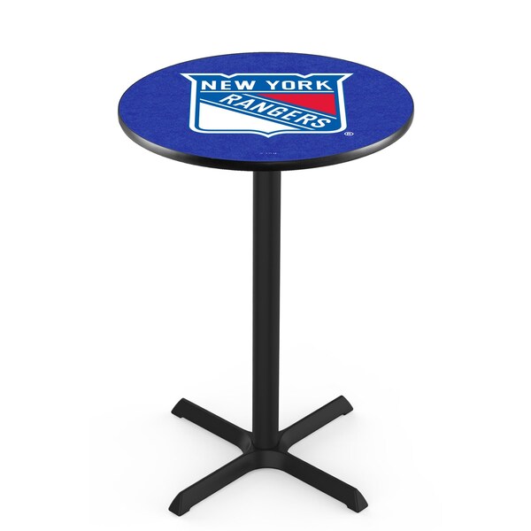 Holland Bar Stool Co 36" Blk Wrinkle New York Rangers Pub Table, 36" dia. Top - L211B3636NYRANG