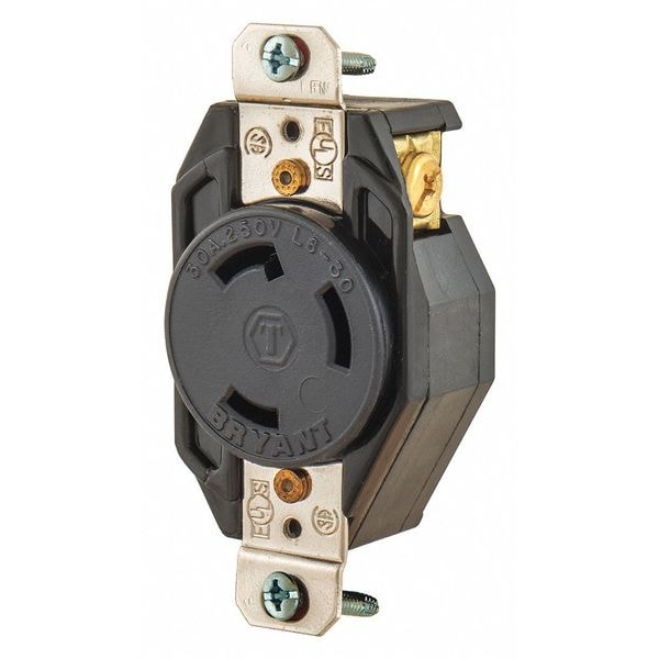 Zoro Select 30A Locking Receptacle 2P 3W 250VAC L6-30R BK - 70630FR