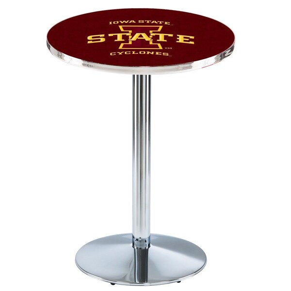 Holland Bar Stool Co 42" Chrome Iowa State Pub Table, 36" dia. Top - L214C4236IOWAST