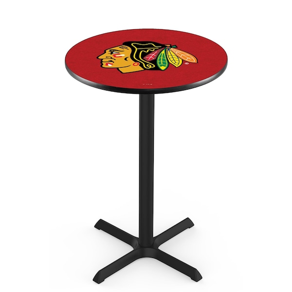 Holland Bar Stool Co 42" Blk Wrinkle Chicago Blackhawks Pub Table, 36" dia. Top - L211B4236CHIHWK-R