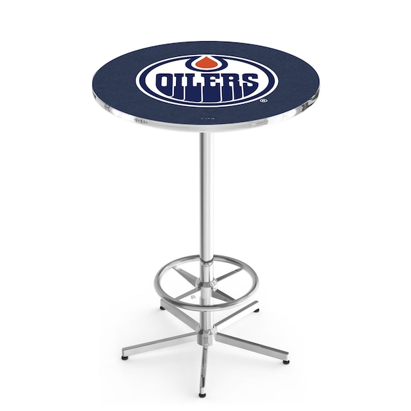 Holland Bar Stool Co 42" Chrome Edmonton Oilers Pub Table, 36" dia. Top - L216C4236EDMOIL
