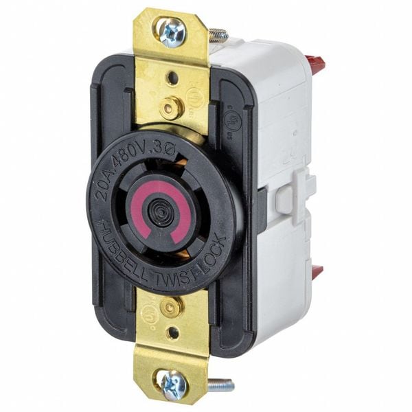 Hubbell HBL2430ST - Twist-Lock® EdgeConnect™ Receptacle with Spring Termination, 20A, 3P 480V, L16-20R, Black - HBL2430ST