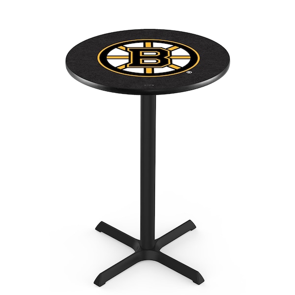 Holland Bar Stool Co 36" Blk Wrinkle Boston Bruins Pub Table, 36" dia. Top - L211B3636BOSBRU