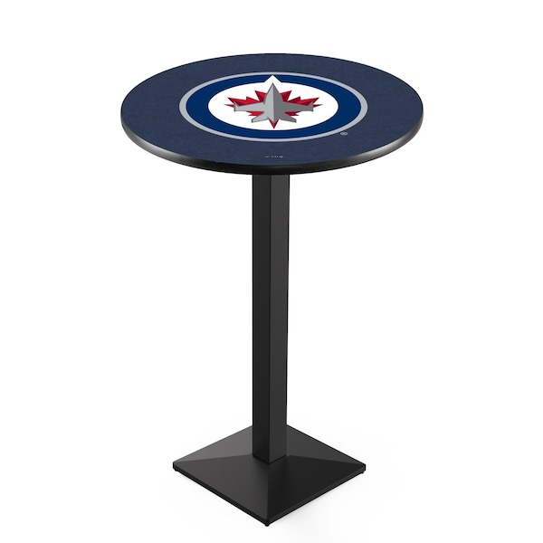 Holland Bar Stool Co 42" Blk Wrinkle Winnipeg Jets Pub Table, 36" dia. Top - L217B4236WINJET